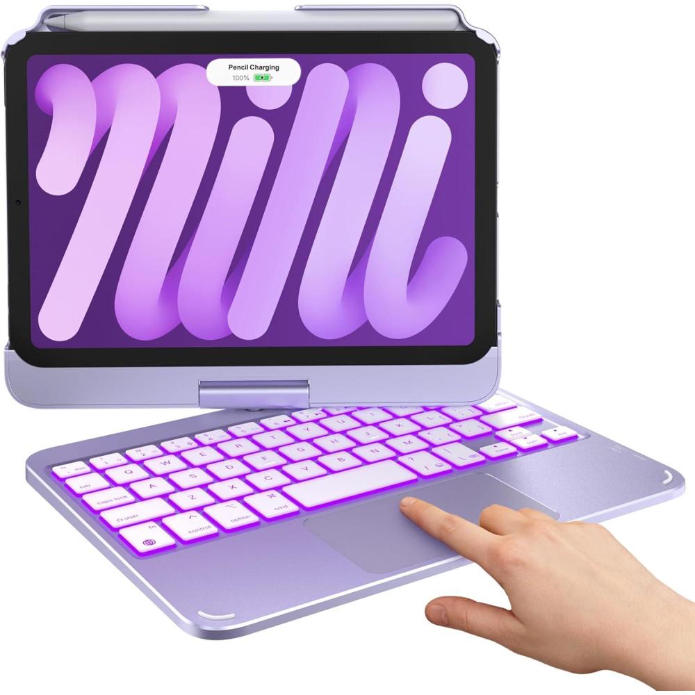 image:imagetypecase Keyboard Case for iPad mini 7 2024 amp Mini 6 2021  Wireless Case with Keyboard for iPad mini 7th 6th Generation 83  11 Colors Backlit Keyboard Cover with Trackpad  BlackLight Purple