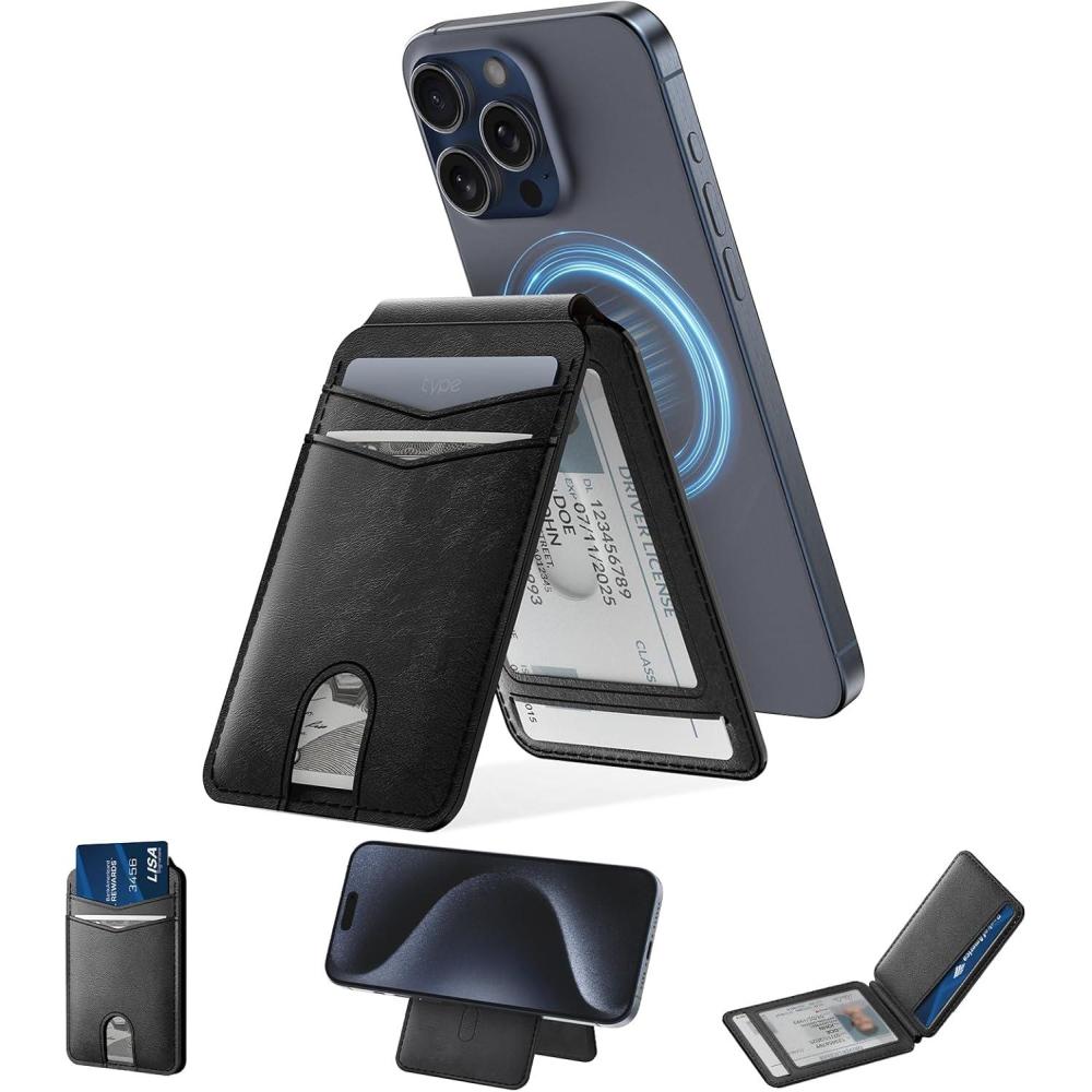 image:imagetypecase Magnetic Wallet Compatible with Magsafe Magnetic Phone Wallet amp Card Holder for Apple iPhone 16 15 14 13 12 Pro Max  Adjustable Mag Safe Wallet Stand with 4 Card Slots  BlackBlack