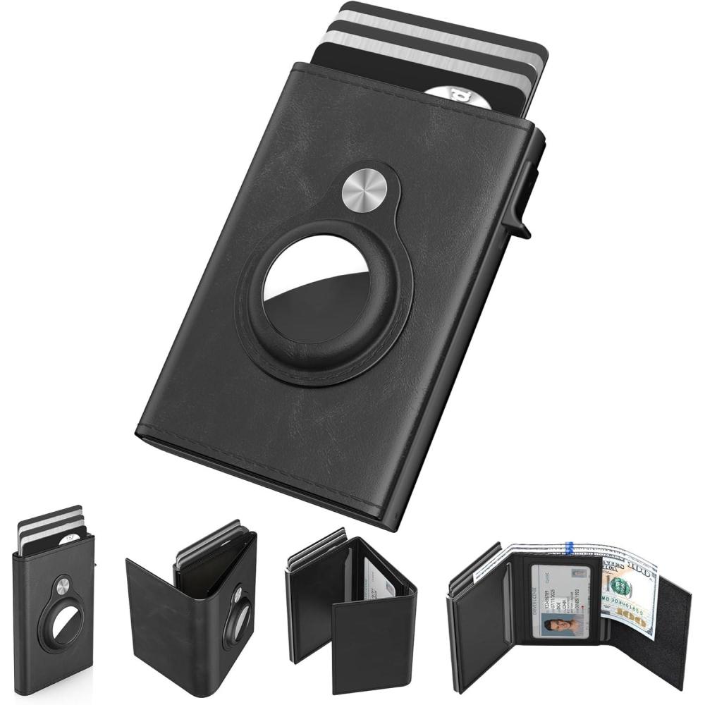 image:imagetypecase Mens Wallet Card Holder for AirTag Leather Smart Wallet for Men Compatible with Apple Air Tag RFID Blocking Slim Minimalist  914 Card Capacity  ID Window  Cash Slot NavyBlack