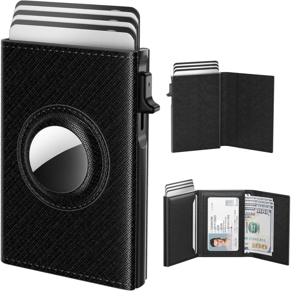 image:imagetypecase Mens Wallet Card Holder for AirTag Leather Smart Wallet for Men Compatible with Apple Air Tag RFID Blocking Slim Minimalist  914 Card Capacity  ID Window  Cash Slot NavyDark Black