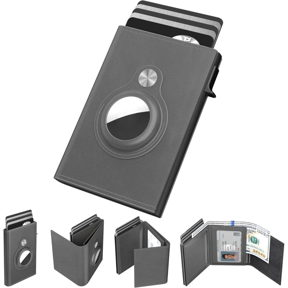 image:imagetypecase Mens Wallet Card Holder for AirTag Leather Smart Wallet for Men Compatible with Apple Air Tag RFID Blocking Slim Minimalist  914 Card Capacity  ID Window  Cash Slot NavyGrey