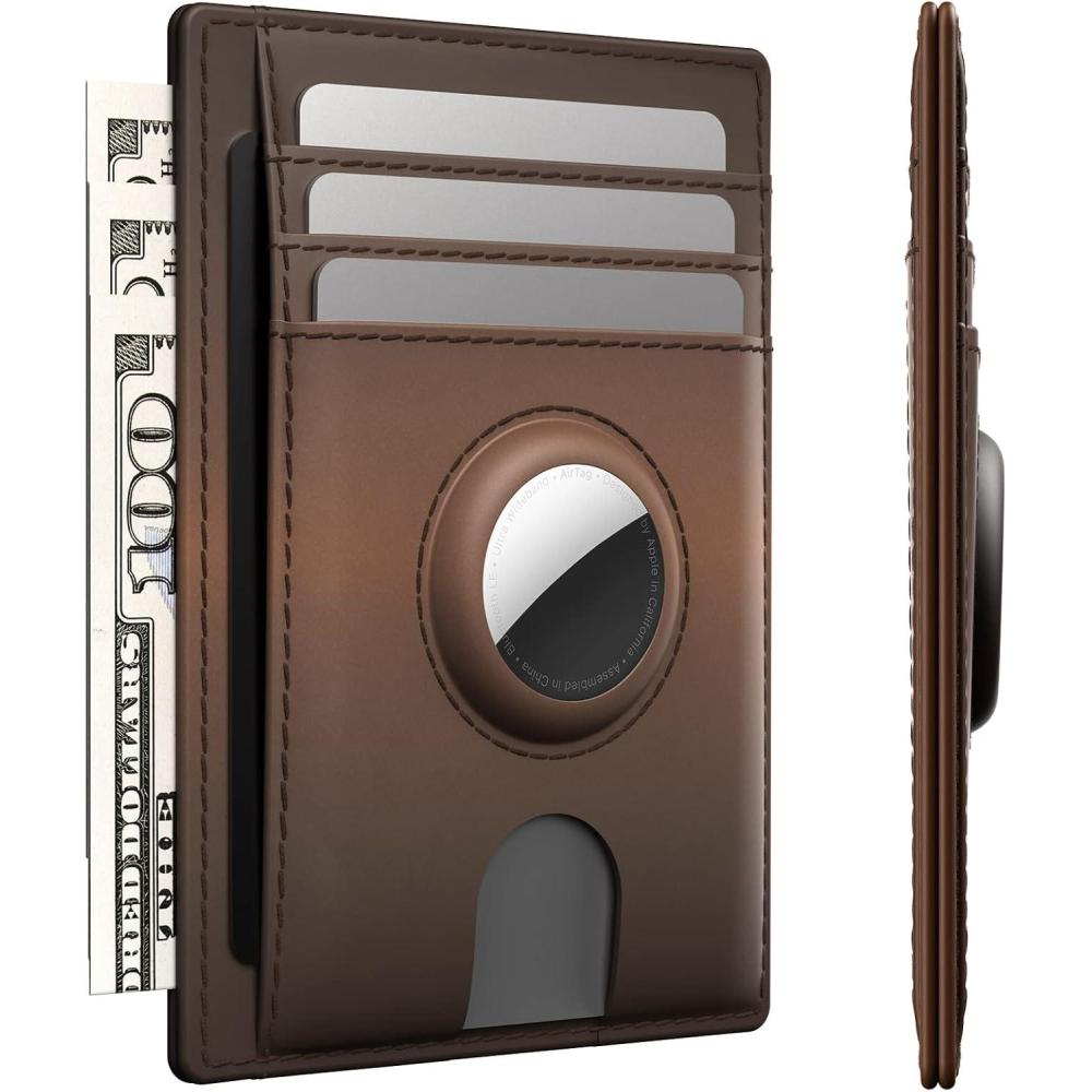 image:imagetypecase Slim Minimalist Airtag Card Wallet for Men Front Pocket Premium Crazy Horse Leather Wallet with Airtag Holder RFID Blocking Cash Credit Card Wallet Compatible with AirTag BlackBrown
