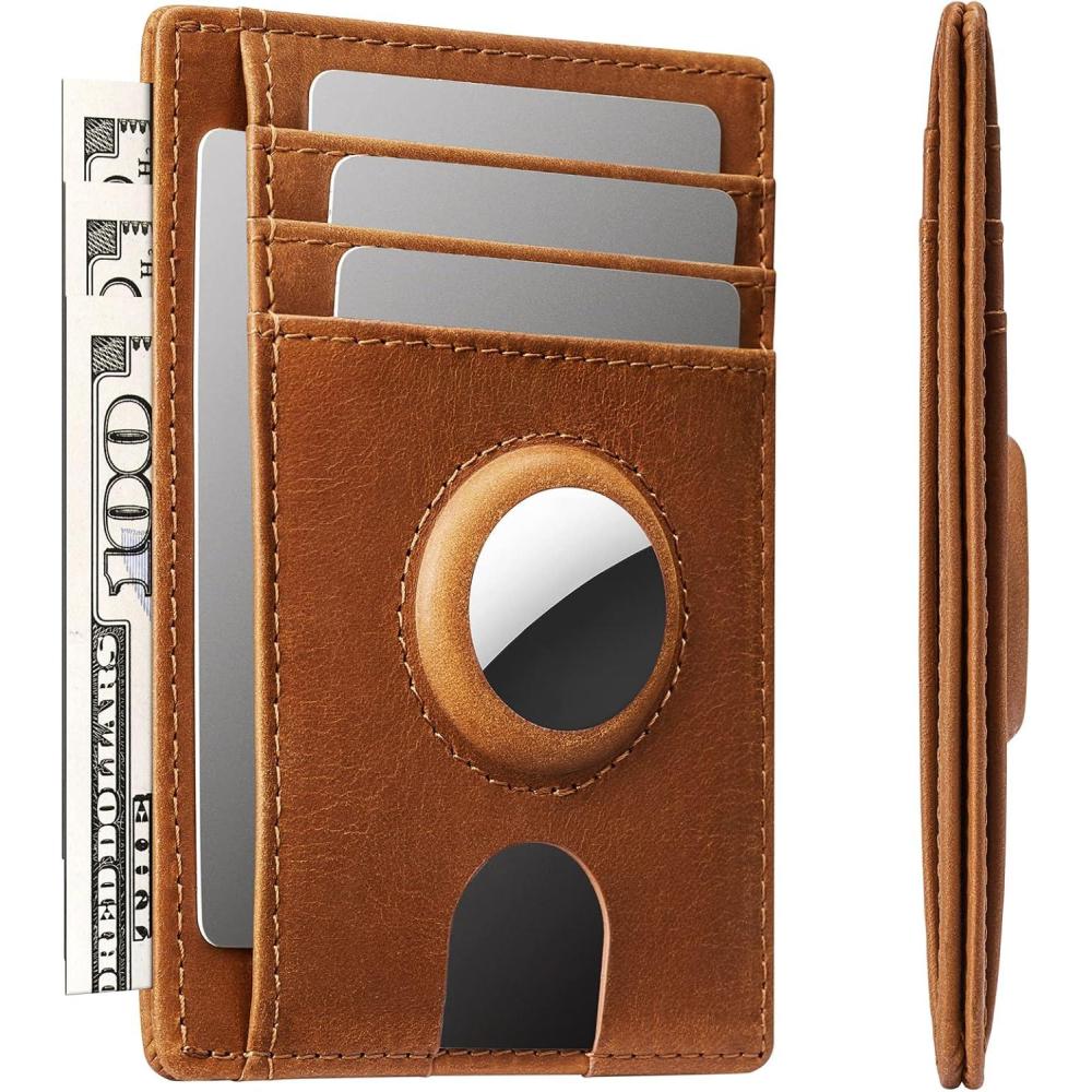 image:imagetypecase Slim Minimalist Airtag Card Wallet for Men Front Pocket Premium Crazy Horse Leather Wallet with Airtag Holder RFID Blocking Cash Credit Card Wallet Compatible with AirTag BlackYellow