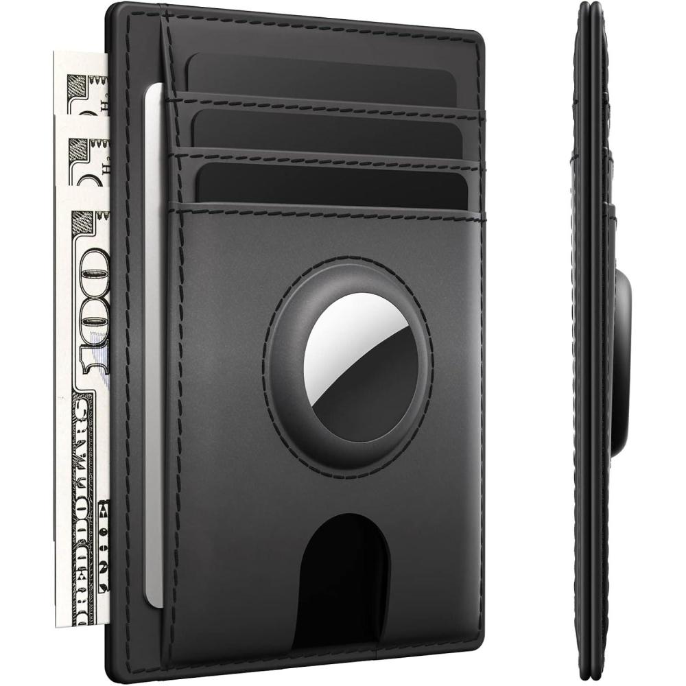 image:imagetypecase Slim Minimalist Airtag Card Wallet for Men Front Pocket Premium Crazy Horse Leather Wallet with Airtag Holder RFID Blocking Cash Credit Card Wallet Compatible with AirTag BlackBlack