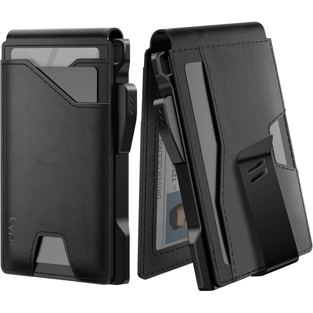 image:imagetypecase Tactical Wallet for Men Card Holder Pop Up Card Case Genuine Leather Smart RFID Blocking Slim Minimalist Thin Front Pocket  913 Card Capacitiy ID Window Money Clip BrownBlack