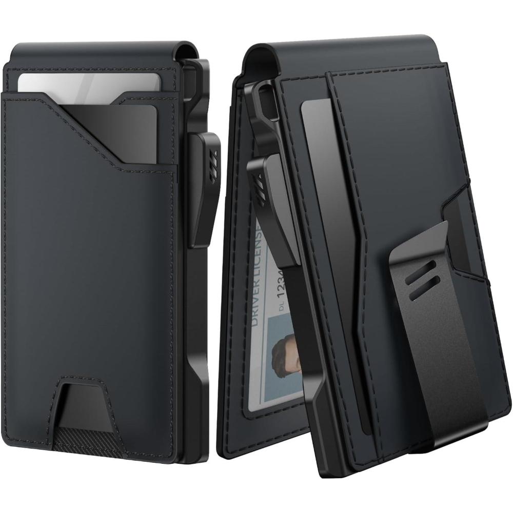 image:imagetypecase Tactical Wallet for Men Card Holder Pop Up Card Case Genuine Leather Smart RFID Blocking Slim Minimalist Thin Front Pocket  913 Card Capacitiy ID Window Money Clip BrownDeep Black