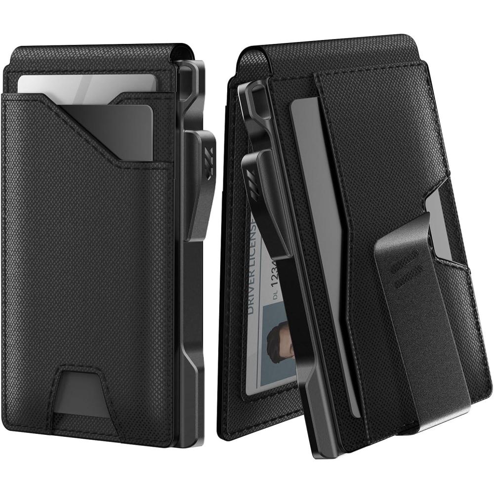 image:imagetypecase Tactical Wallet for Men Card Holder Pop Up Card Case Genuine Leather Smart RFID Blocking Slim Minimalist Thin Front Pocket  913 Card Capacitiy ID Window Money Clip BrownDark Black