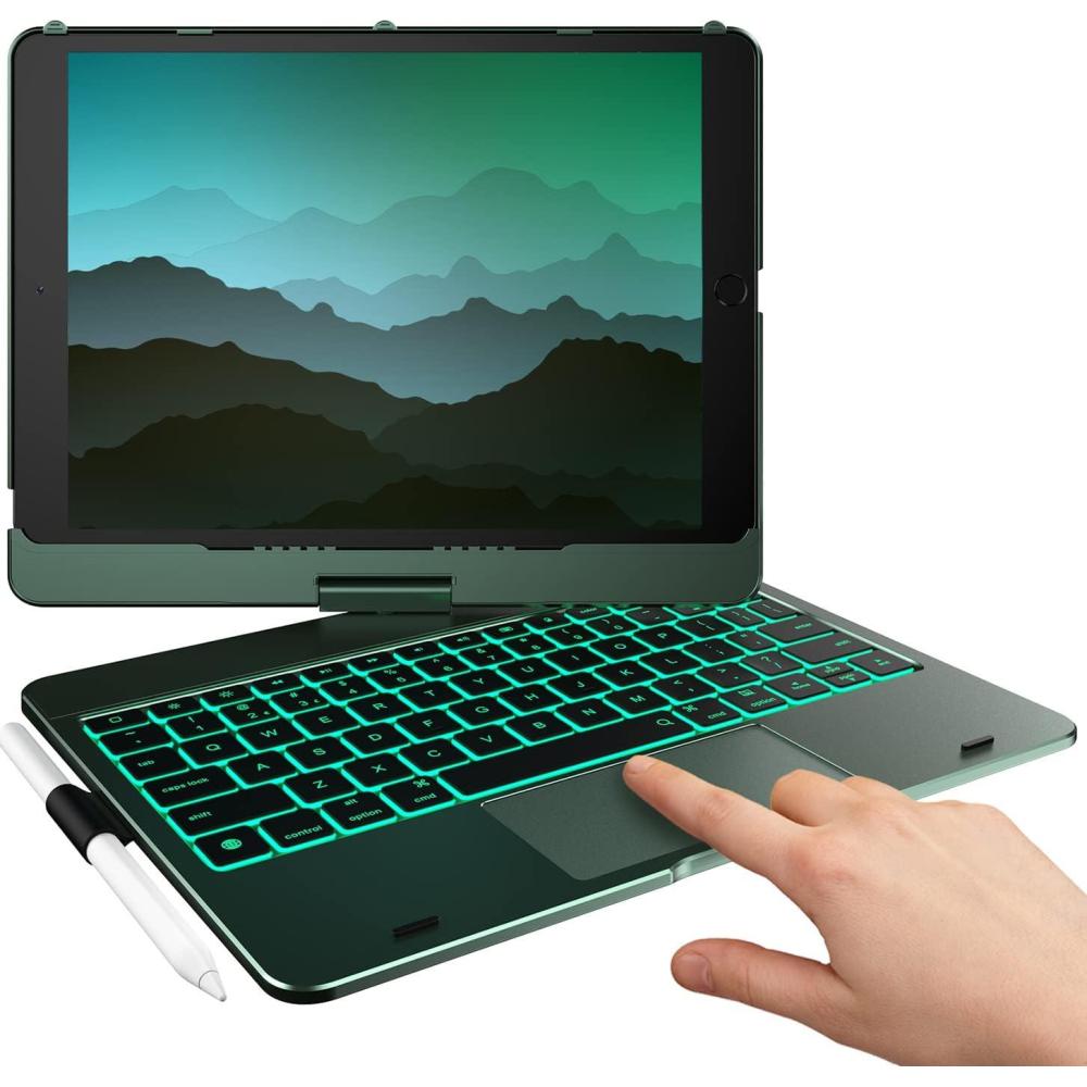 image:imagetypecase Touch Case with Keyboard for iPad 9th Generation 102 2021 MultiTouch Trackpad 10 Color Backlight 360 Thin amp Light  iPad 8th Gen 2020 7th Gen 2019 Air 3 Pro 105 SilverMidnight Green