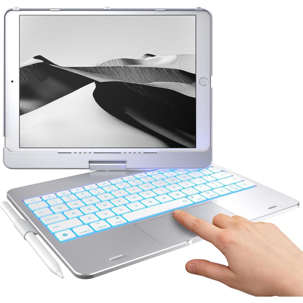 image:imagetypecase Touch Case with Keyboard for iPad 9th Generation 102 2021 MultiTouch Trackpad 10 Color Backlight 360 Thin amp Light  iPad 8th Gen 2020 7th Gen 2019 Air 3 Pro 105 SilverSilver