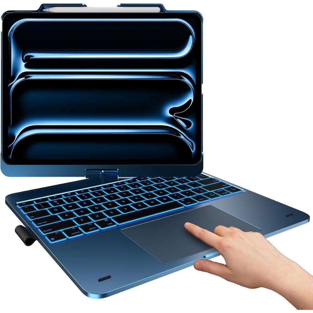 image:imagetypecase Touch Case with Keyboard for iPad Pro 13inchM5M4 20252024 iPad Air 13inchM3M2 20252024 amp iPad Pro 129inch Trackpad 360 Rotatable 11Colors Backlit Space BlackLake Blue