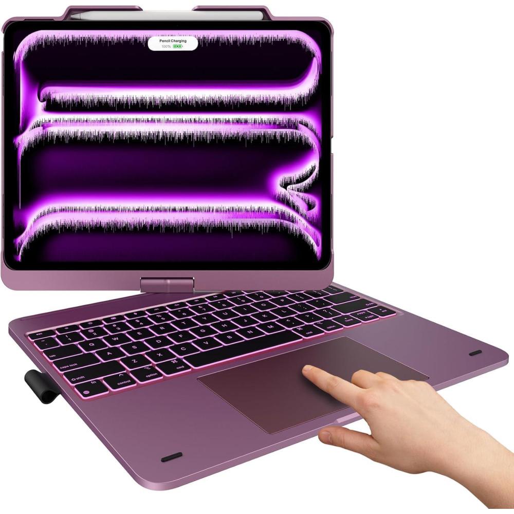 image:imagetypecase Touch Case with Keyboard for iPad Pro 13inchM5M4 20252024 iPad Air 13inchM3M2 20252024 amp iPad Pro 129inch Trackpad 360 Rotatable 11Colors Backlit Soft PurpleSoft Purple