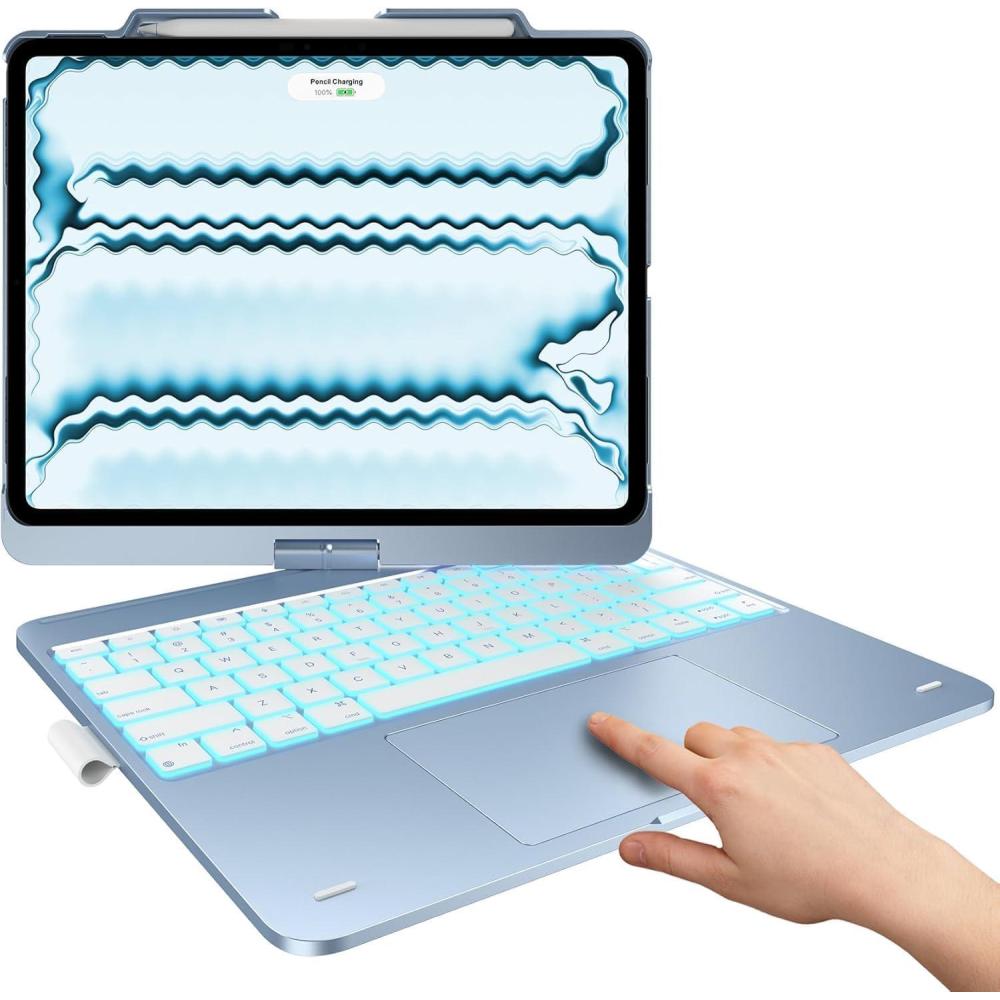 image:imagetypecase Touch Case with Keyboard for iPad Pro 13inchM5M4 20252024 iPad Air 13inchM3M2 20252024 amp iPad Pro 129inch Trackpad 360 Rotatable 11Colors Backlit Space BlackPale Blue