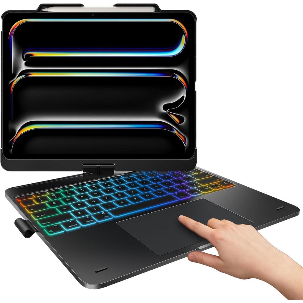 image:imagetypecase Touch Case with Keyboard for iPad Pro 13inchM5M4 20252024 iPad Air 13inchM3M2 20252024 amp iPad Pro 129inch Trackpad 360 Rotatable 11Colors Backlit Soft PurpleSpace Black