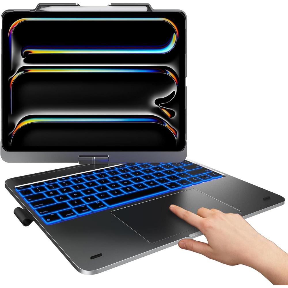 image:imagetypecase Touch Case with Keyboard for iPad Pro 13inchM5M4 20252024 iPad Air 13inchM3M2 20252024 amp iPad Pro 129inch Trackpad 360 Rotatable 11Colors Backlit Space BlackMidnight Gray