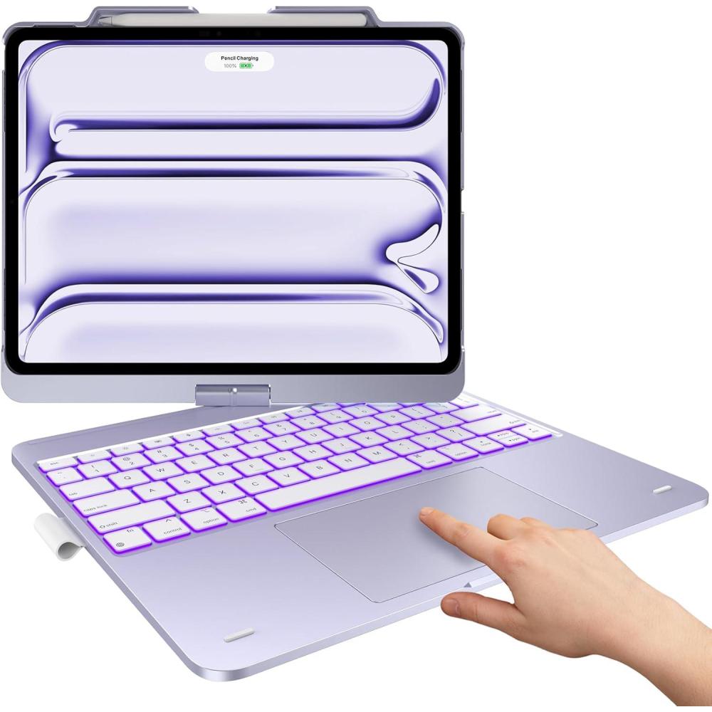 image:imagetypecase Touch Case with Keyboard for iPad Pro 13inchM5M4 20252024 iPad Air 13inchM3M2 20252024 amp iPad Pro 129inch Trackpad 360 Rotatable 11Colors Backlit Space BlackPale Purple