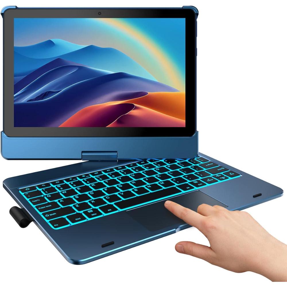 image:imagetypecase Touch Keyboard Case for HD 10 amp HD 10 Plus Tablet 2021 11th Generation  Touchpad  360 Rotatable  Wireless  10 Colors Backlight  Compatible with Prestige Elite 10QS  Denim