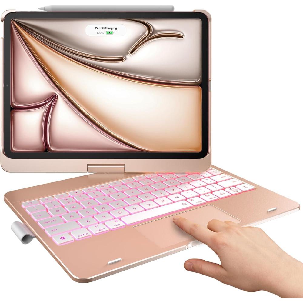 image:imagetypecase Touch Keyboard Case for iPad Air 11inchM3M2 20252024 amp iPad Pro 114th3rd2nd1st Gen MultiTouch Trackpad 11Color Backlight 360Rotatable for iPad Air 54th Gen Rose Gold