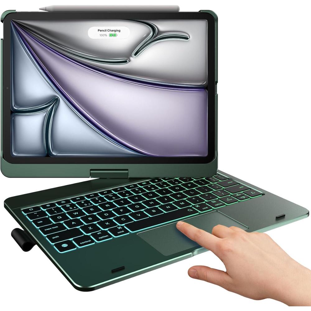 image:imagetypecase Touch Keyboard Case for iPad Air 11inchM3M2 20252024 amp iPad Pro 114th3rd2nd1st Gen MultiTouch Trackpad 11Color Backlight 360Rotatable for iPad Air 54th Gen BlackMidnight Green