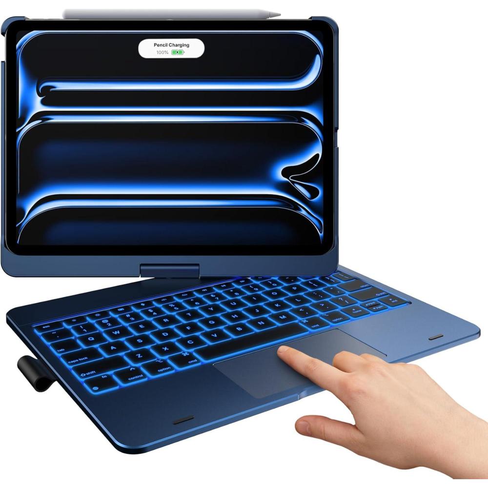 image:imagetypecase Touch Keyboard Case for iPad Air 11inchM3M2 20252024 amp iPad Pro 114th3rd2nd1st Gen MultiTouch Trackpad 11Color Backlight 360Rotatable for iPad Air 54th Gen BlackMidnight Blue