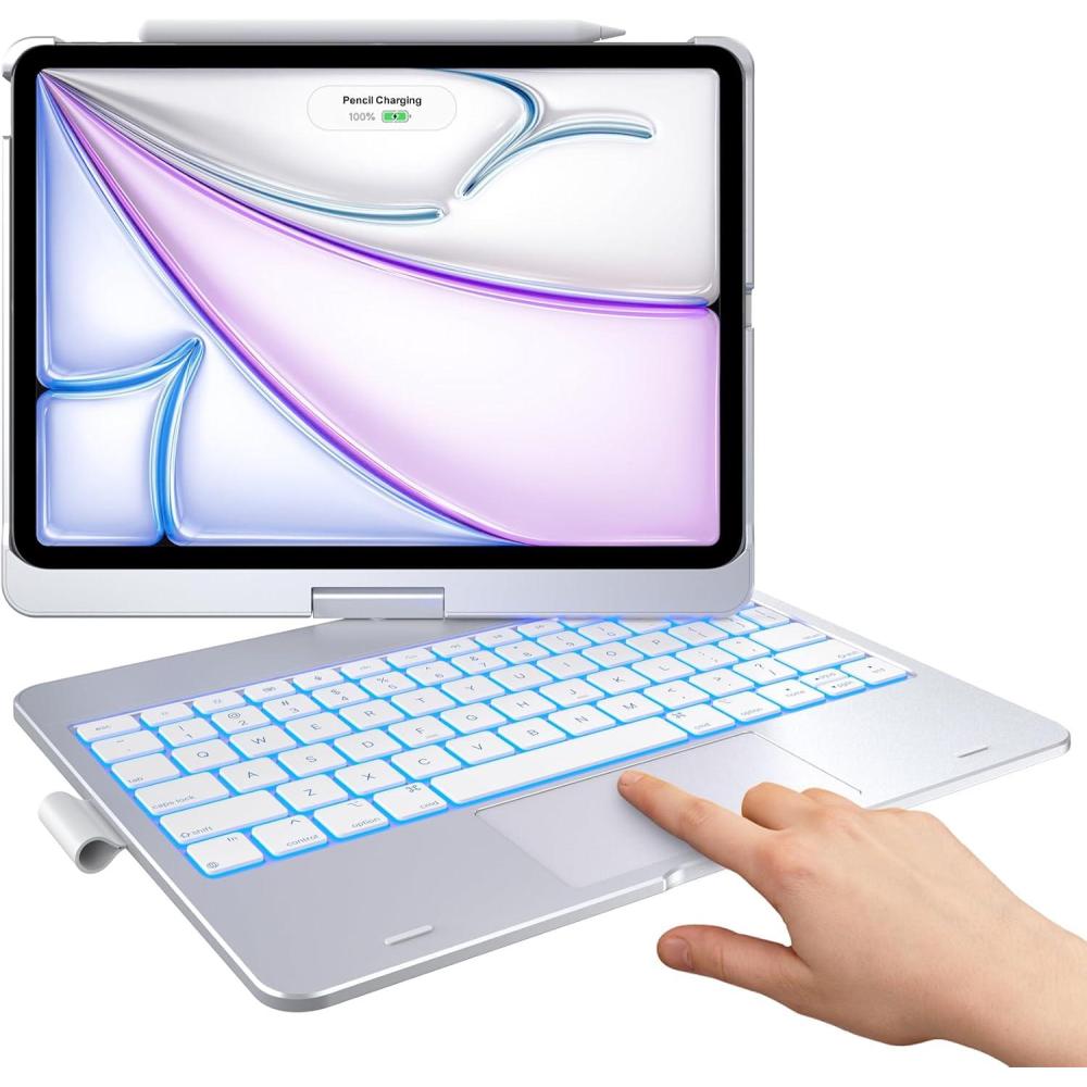 image:imagetypecase Touch Keyboard Case for iPad Air 11inchM3M2 20252024 amp iPad Pro 114th3rd2nd1st Gen MultiTouch Trackpad 11Color Backlight 360Rotatable for iPad Air 54th Gen BlackSilver
