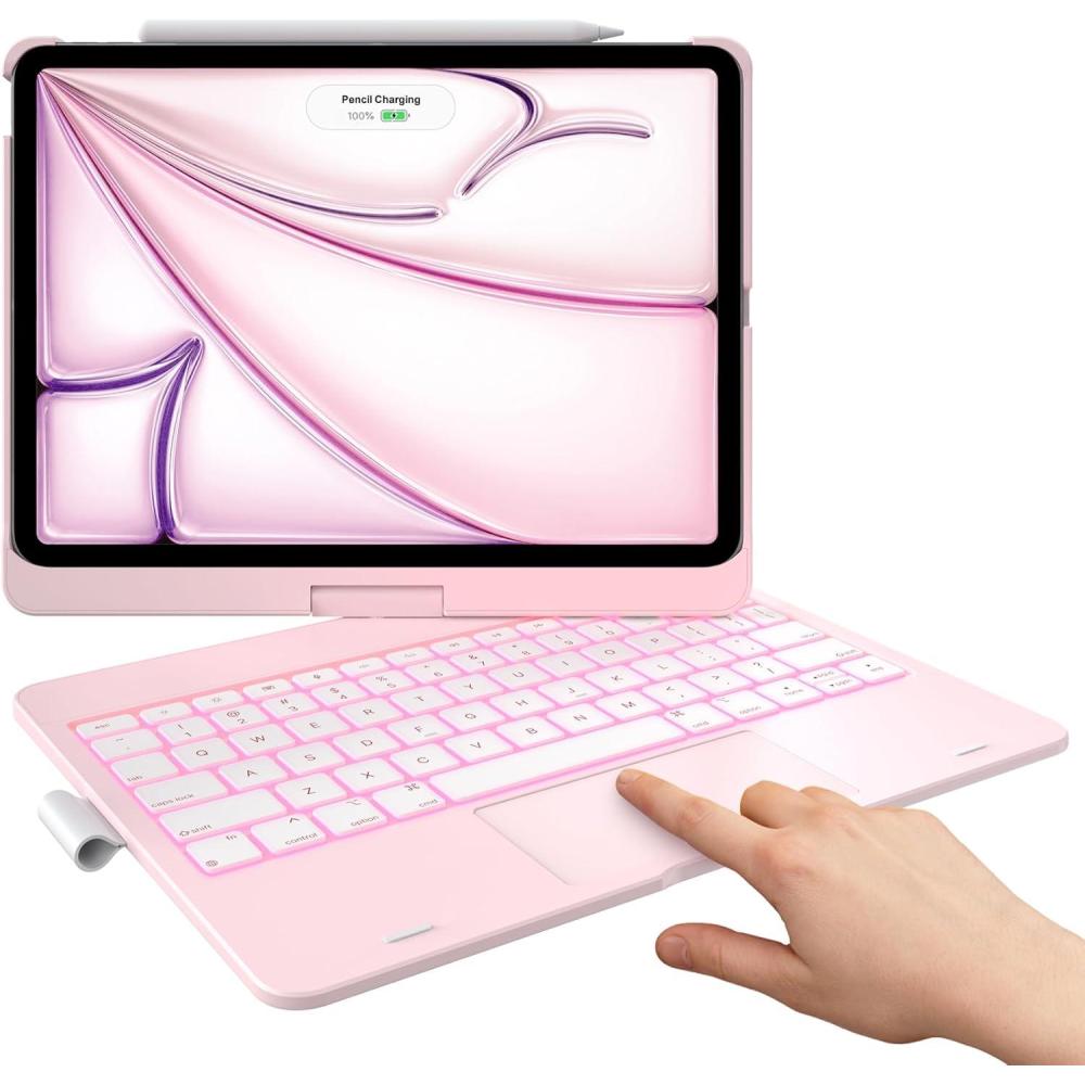 image:imagetypecase Touch Keyboard Case for iPad Air 11inchM3M2 20252024 amp iPad Pro 114th3rd2nd1st Gen MultiTouch Trackpad 11Color Backlight 360Rotatable for iPad Air 54th Gen BlackLight Pink