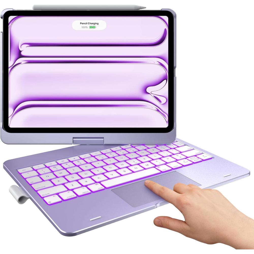 image:imagetypecase Touch Keyboard Case for iPad Air 11inchM3M2 20252024 amp iPad Pro 114th3rd2nd1st Gen MultiTouch Trackpad 11Color Backlight 360Rotatable for iPad Air 54th Gen BlackLight Purple
