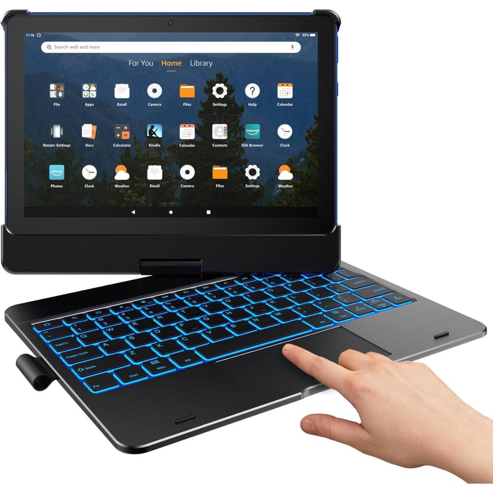 image:imagetypecase Touch Keyboard for Kindle Fire HD 10 amp HD 10 Plus 2021 11th Generation  Touchpad  360 Rotatable  Wireless  10 Colors Backlight  Compatible with Prestige Elite 10QS  Black