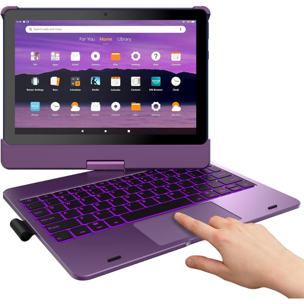 image:imagetypecase Touch Kindle Fire HD 10HD 10 Plus Keyboard 2021 11th Gen  MultiTouch Trackpad  360 Rotatable  Wireless  10 Colors Backlight  Thin  Compatible with Prestige Elite 10QS  Purple