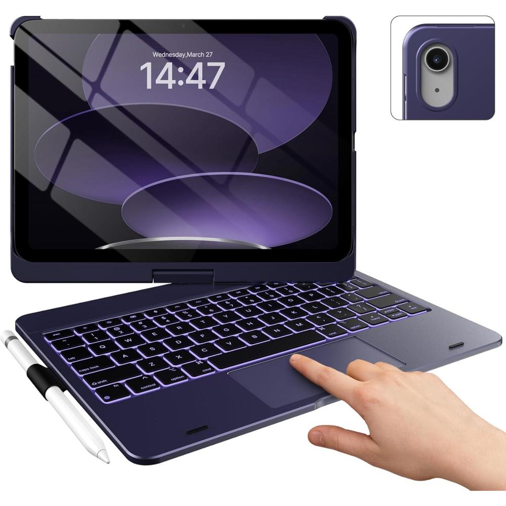 image:imagetypecase Touch iPad 11th 10th Generation Case with Keyboard 11 2025 A16 amp 109 2022  360 Rotatable 11Color Backlit MultiTouch Trackpad Pencil Holder Thin amp Light  Black Midnight Amethyst