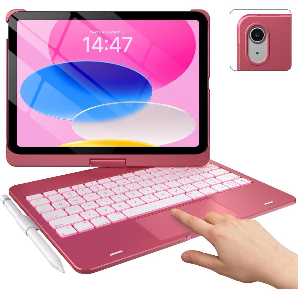 image:imagetypecase Touch iPad 11th 10th Generation Case with Keyboard 11 2025 A16 amp 109 2022  360 Rotatable 11Color Backlit MultiTouch Trackpad Pencil Holder Thin amp Light  BlackPink