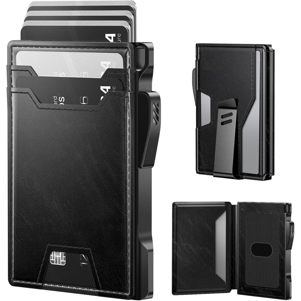 image:imagetypecase Wallet for Men Rfid Blocking Wallet 913 Card Capacity with Money Clip Slim Leather Front Pocket Smart Pop Up Card Case Bifold Minimalist Wallet with Gift Box  Atlanta BlackAlaska Black