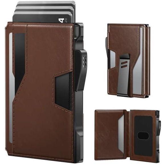 image:imagetypecase Wallet for Men Rfid Blocking Wallet 913 Card Capacity with Money Clip Slim Leather Front Pocket Smart Pop Up Card Case Bifold Minimalist Wallet with Gift Box  Atlanta BlackBrown