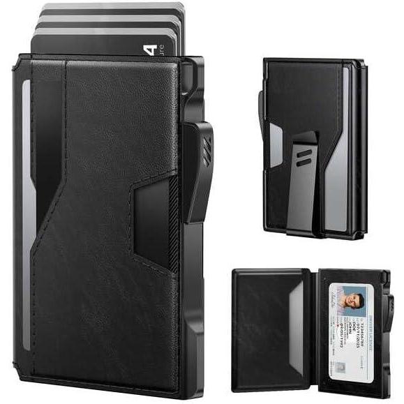 image:imagetypecase Wallet for Men Rfid Blocking Wallet 913 Card Capacity with Money Clip Slim Leather Front Pocket Smart Pop Up Card Case Bifold Minimalist Wallet with Gift Box  Atlanta BlackBlack
