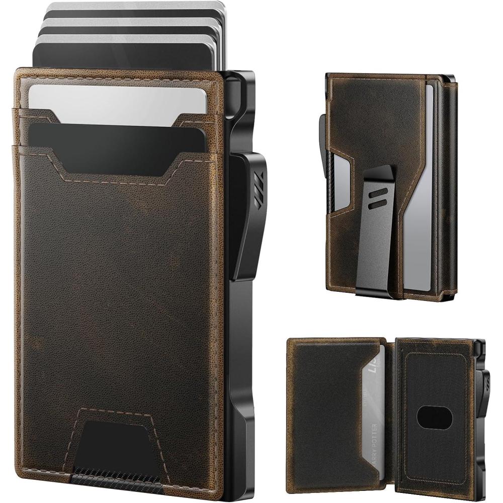 image:imagetypecase Wallet for Men Rfid Blocking Wallet 913 Card Capacity with Money Clip Slim Leather Front Pocket Smart Pop Up Card Case Bifold Minimalist Wallet with Gift Box  Atlanta BlackBurnished Black