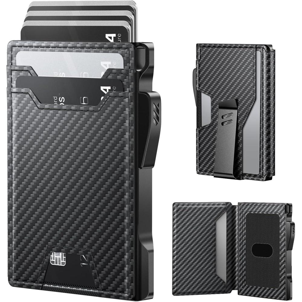image:imagetypecase Wallet for Men Rfid Blocking Wallet 913 Card Capacity with Money Clip Slim Leather Front Pocket Smart Pop Up Card Case Bifold Minimalist Wallet with Gift Box  Atlanta BlackCarbon Fiber