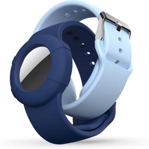 Air tags Wristband (2 Pack) – Soft Silicone Bracelet – Lightweight GPS Tracker Holder Compatible with Apple Childs Watch Band (Blue + Denim Blue)(Navy Blue + Baby Blue)