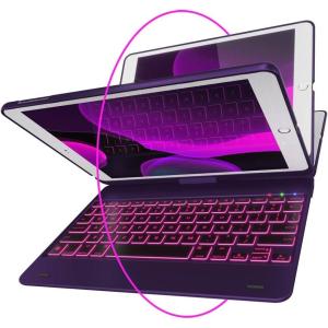 Apple iPad Keyboard Case – 360 Rotatable, Wireless/BT, Backlit 10 Color – Compatible with iPad 2018 (6th Gen), iPad 2017 (5th Gen), iPad Pro 9.7, iPad Air 2 & 1 – Thin & Light – Violet