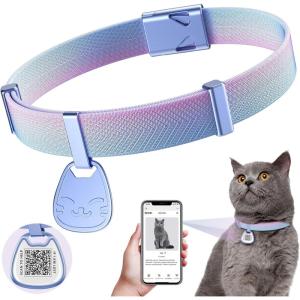 Cat Collar with QR Code Name Tag, Breakaway Kitten Collar for Boy & Girl Cats, Ultra Soft Elastic Adjustable Band, Safety Break Away Buckle, Comfortable & Secure Pet ID Collar (6″-12″), Khaki(Iridescent)
