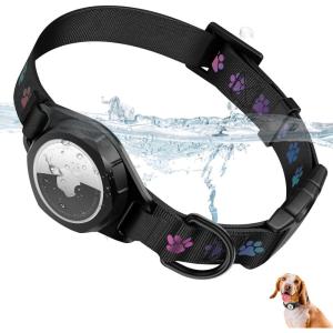Dog Collar with Airtag Holder, IP67 Waterproof Reflective AirTag Dog Collars for Medium & Large Dogs, Adjustable Pet Collar with Twist-Lock Holder & Green Glow for Night (XL, 18.1″-27.95″, Black)((L  13.8″-20.1″))
