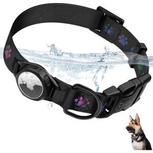 Dog Collar with Airtag Holder, IP67 Waterproof Reflective AirTag Dog Collars for Medium & Large Dogs, Adjustable Pet Collar with Twist-Lock Holder & Green Glow for Night (XL, 18.1″-27.95″, Black)((XL  18.1″-27.95″))