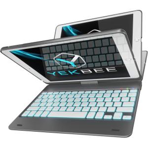 Keyboard Case for iPad 2018 (6th Gen), 2017 (5th Gen), Pro 9.7, Air 2 & 1 – Thin & Light, 360 Rotatable, Wireless/BT, Backlit 10 Color (Silver)