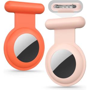 Typecase Airtag Holder for Kids, 2 Pack – Silicone Brooch Pins Hidden GPS Tracker Case Compatible with Apple Airtag, Orange/Pink