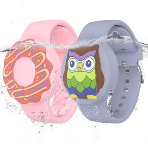 Waterproof Air tag Bracelets for Kids (2 Pack) – Soft Silicone Hidden Air tag Wristband – Lightweight GPS Tracker Holder Compatible with Apple Airtag Band for Child (Penguin/Donut)(Donut & Owl)