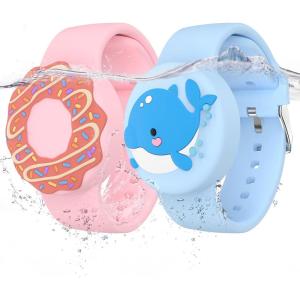 Waterproof Air tag Bracelets for Kids (2 Pack) – Soft Silicone Hidden Air tag Wristband – Lightweight GPS Tracker Holder Compatible with Apple Airtag Band for Child (Penguin/Donut)(Whale & Donut)