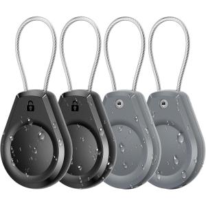 Waterproof AirTag Keychain Holder – (4 Pack) Air tag Lock Case with Wire Cable Compatible with Apple AirTags, Ultra Durable Anti-Lost Protective Case with Keyring for Luggage, Key, Backpack, Black(Black/Grey(4 Pack))