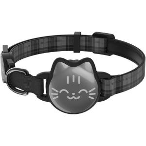 Waterproof Airtag Cat Collar, Breakaway Cat Airtag Collar with Luminous & Reflective Fish Pattern, Lightweight Kitten Collars for Apple Air tag, Hidden GPS Tracker Holder for Cats, Kittens(9-13″)(Black Checkered)