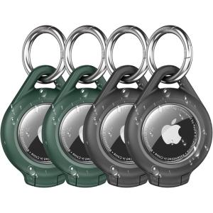 Waterproof Airtag Holder – 4 Pack Airtag Keychain Holder Compatible with Apple AirTags, Ultra Durable Anti-Scratches Protective Case with Keyring for Luggage, Backpack, Pet, Bag, Black/Green(Black/Green)