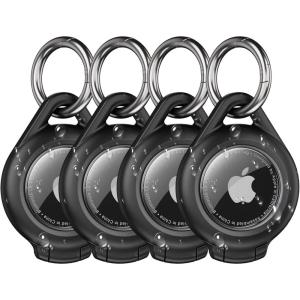 Waterproof Airtag Holder – 4 Pack Airtag Keychain Holder Compatible with Apple AirTags, Ultra Durable Anti-Scratches Protective Case with Keyring for Luggage, Backpack, Pet, Bag, Black/Green(Black)