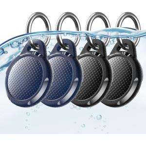 Waterproof Case for Airtag, 2 Pack Air tag Keychain Holder Compatible with Apple AirTags, Durable Anti-Scratches Protective Case with Keyring/Strap for Luggage, Backpack, Dog Collar, Black(Carbon Black/Pacific Blue(4 Pack))