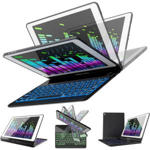 iPad Keyboard Case 9.7 (2017) / 360 Dual Axis Rotatable / New iPad 2017, iPad Pro 9.7, iPad Air 2 and Air / Wireless Bluetooth Backlit Keyboard / Smart Auto Sleep-Wake (9.7″, Black)